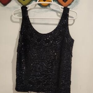 Black Sequin Sleeveless Top Size 38 Small Or Xsmall